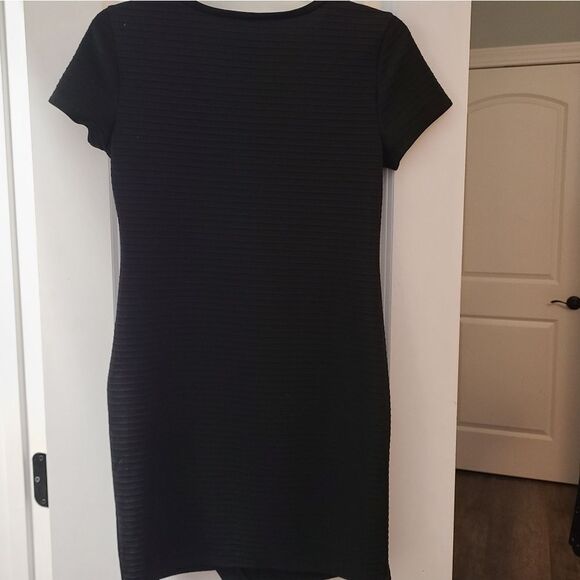 Pink Rose Black Asymmetrical Hem Mini Dress - Picture 9 of 11